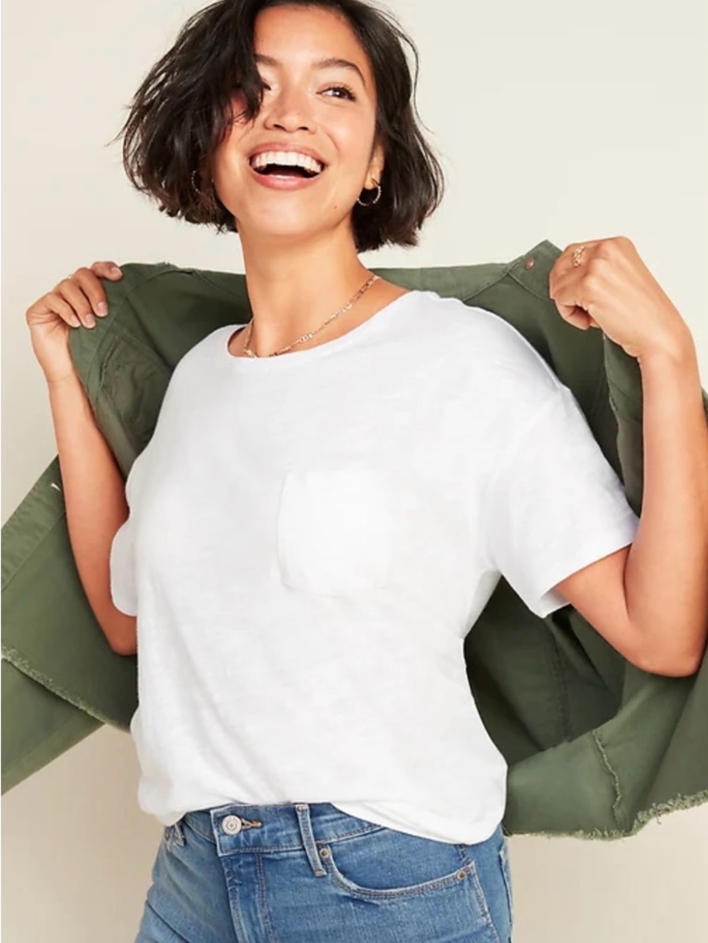 🐚 Old Navy cream linen blend boyfriend pocket tee. Size XS.